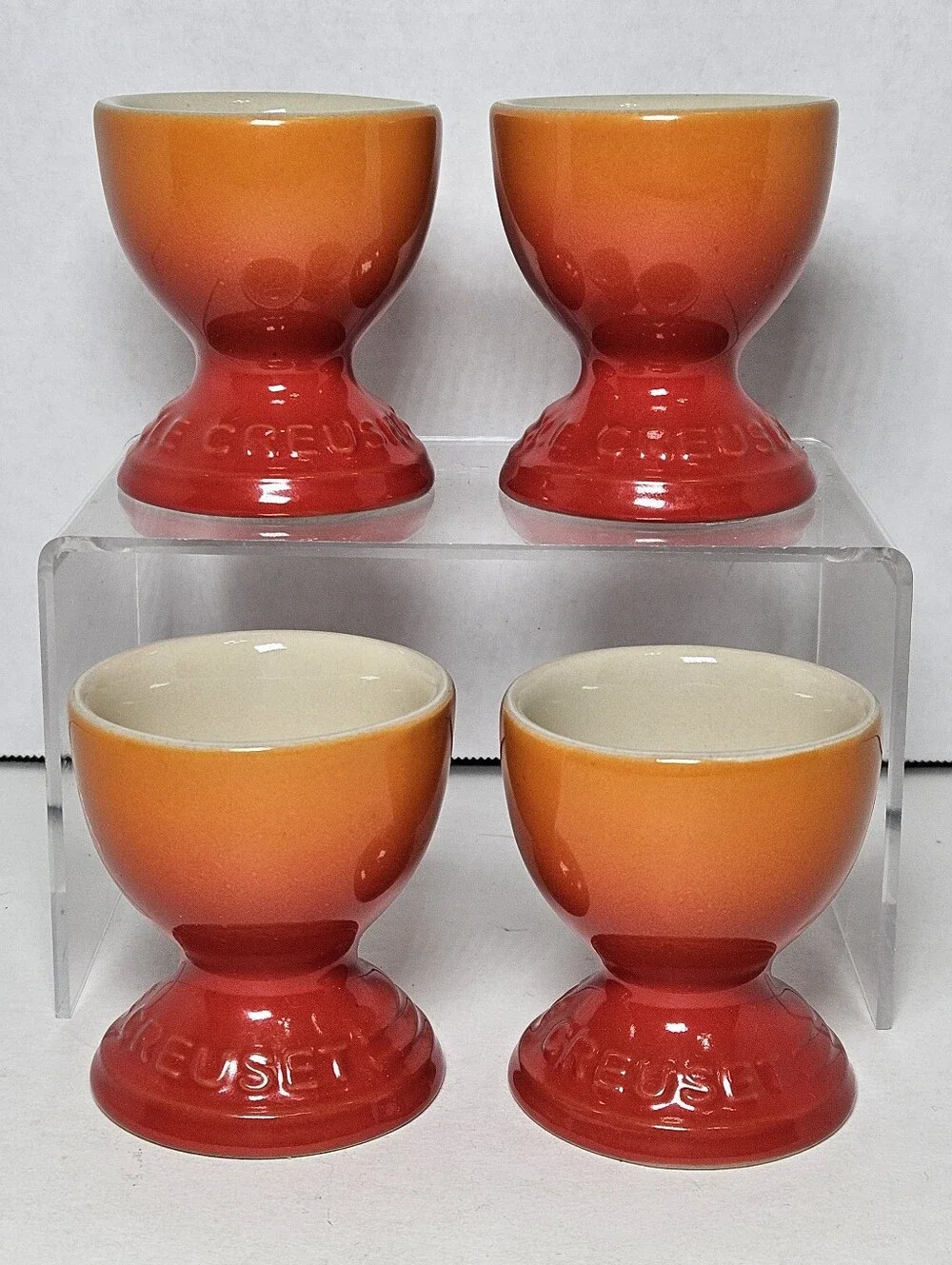 NWT Le Creuset Footed Egg Cups Set of 4 Flame Volcanic Orange Stoneware